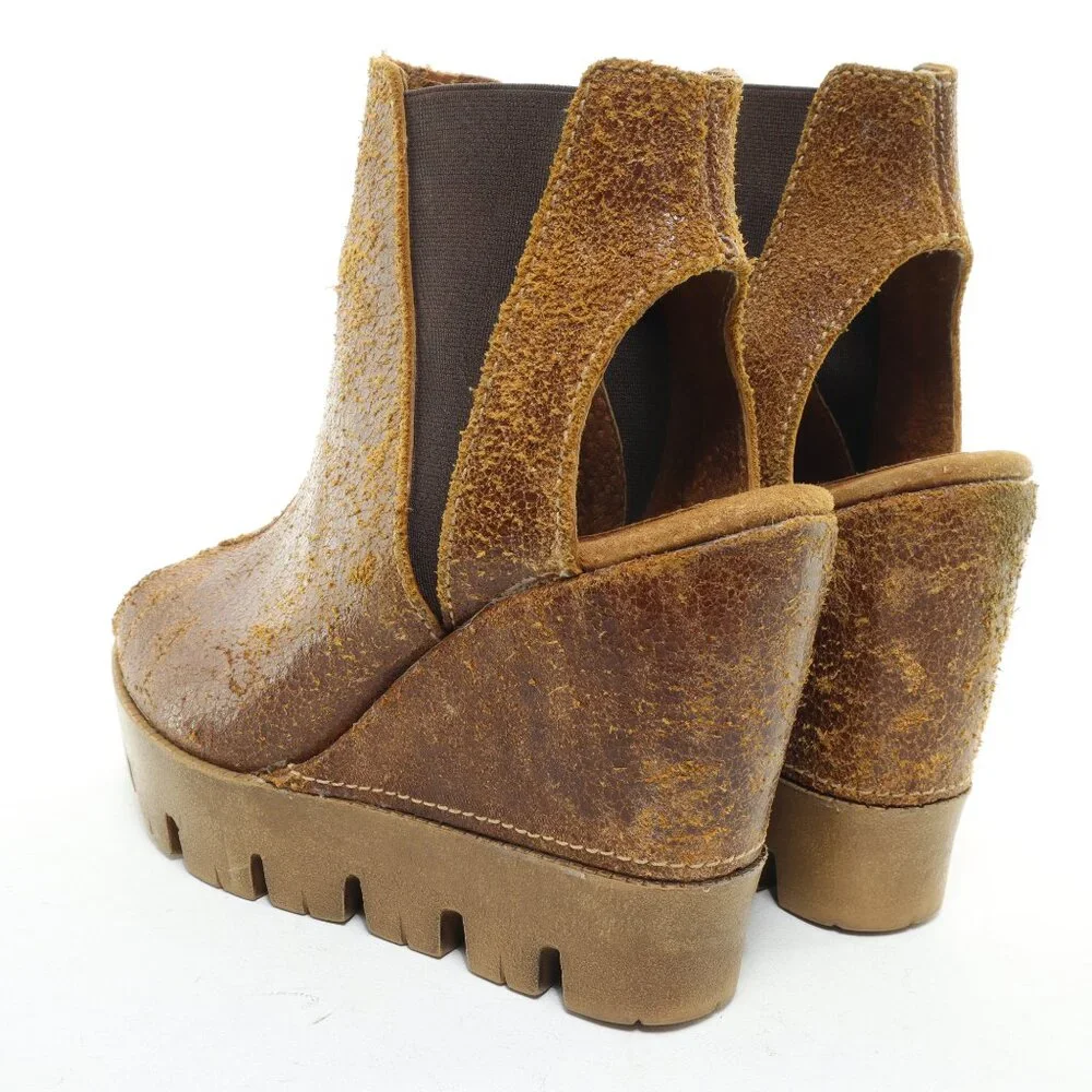 Women's Brown Wedge Peep-Toe Ankle Boot